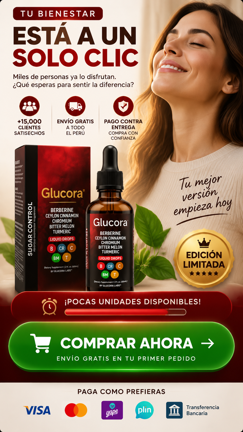 Glucora® Premium Liquid Drops | Berberina + Canela + Cromo + Cúrcuma